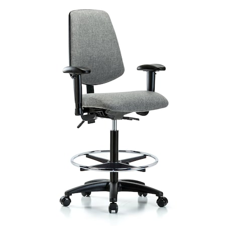 Blue Ridge Ergonomics Fab Hi Bench Chair, Med, Bk, CF, Cast, Gry, 6-Way Adjustable, 26" to 35-1/2" Height, Grey BR-FHBCH-MB-RG-T0-A1-CF-RC-F44