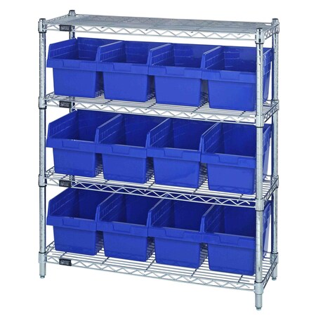 Quantum Storage Systems WIRE SHELVING UNIT WITH BINS BLUE WR4-39-1236-807BL