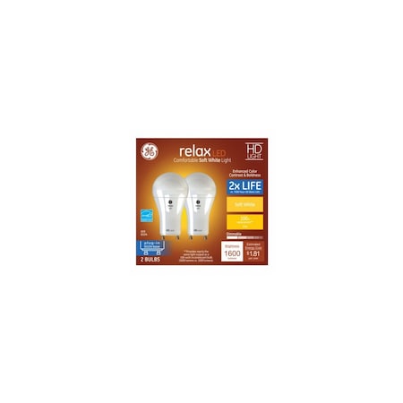 Ge Lighting LED Bulb, A19 Lamp, 100W Equivalent, GU24 Base, Dimmable, Soft White, 2700K Color Temp, 2PK 93129020