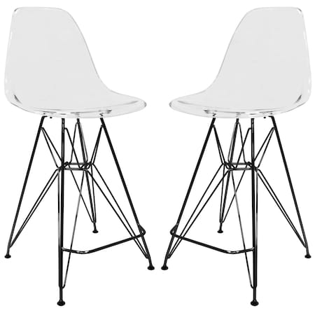 Leisuremod Cresco Acrylic Barstool - Modern ABS Plastic Counter Stool with Steel Legs & Footrest, 2PK CRBL-30CL2