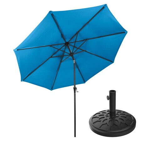 Pure Garden 9-Foot Outdoor Patio Umbrella with Base, Blue 83-OUT5443B