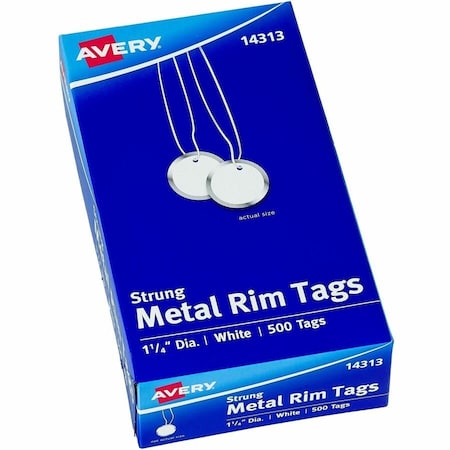 Avery Key Tag, Card Stock, Metal, 1-1/4 in Dia., White, Round 14313