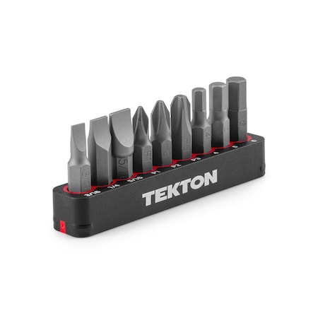 Tekton 1/4 Inch Hex, Phillips, Slotted Bit Set with Rail (9-Piece) DZZ93004