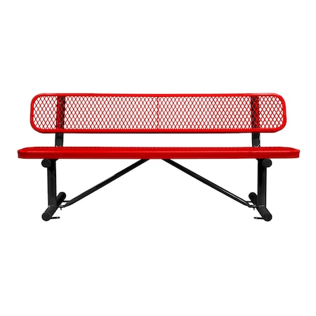 Leisure Craft Bench/Back, Surface Mount, 6ft., Red B6WBSM-RED