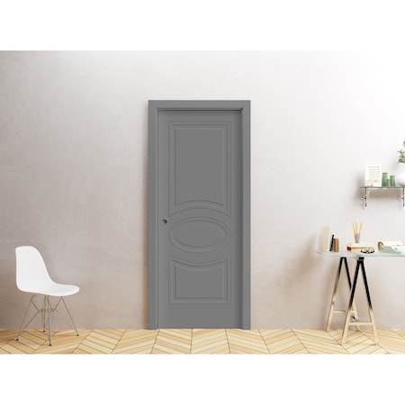 Vdomdoors Sliding Pocket Door 18 x 84 inches / Mela 7001 Painted Grey / Kit Rail Hardware / MDF Interior Bedr MELA7001PD-SIF-1884