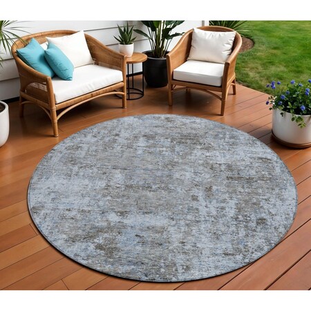 Homeroots 8' Blue And Taupe Round Abstract Washable Indoor Outdoor Area Rug 630527