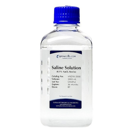 Growcells Sterile Saline, Clear, Bottle, 2 L, PK6 MSDW-2000-6