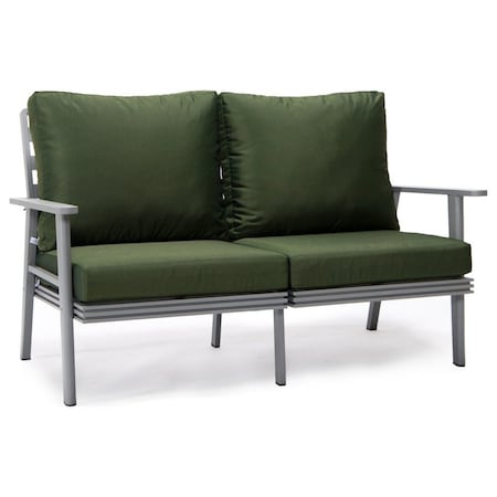 Leisuremod Walbrooke Modern Outdoor Patio Loveseat with Gray Aluminum Frame and Removable Cushions, Green WGR-57-27G