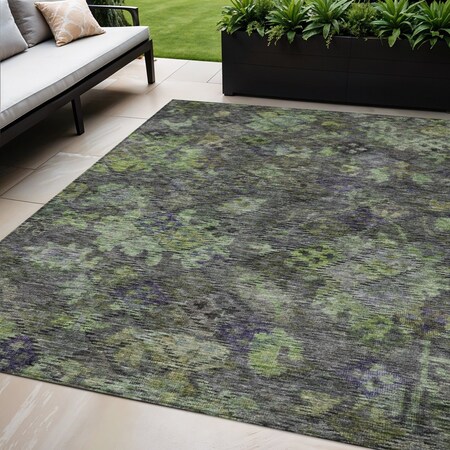 Homeroots 5' X 8' Green Charcoal And Black Floral Washable Indoor Outdoor Area Rug 604145