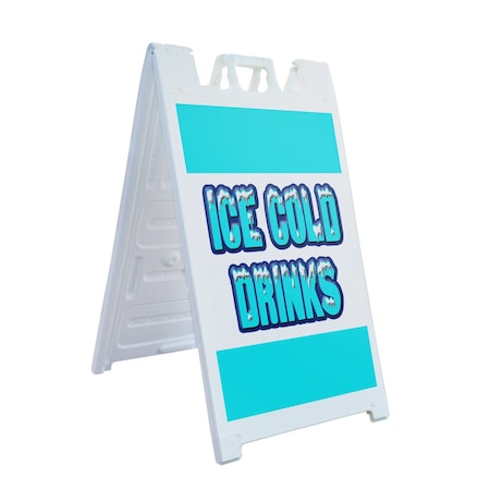 Signmission Ice Cold Drinks, A-Frame & 2 Decals Installed, Heavy-Duty Plastic Frame SBHD-D-2436-Ice Cold Drinks