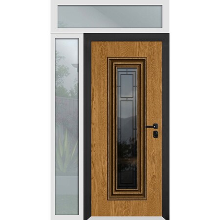 Vdomdoors Steel Door Ballucio 6644 Natural Oak Side and Top Exterior Window Sidelite Entry Door Painted W36+1 BALLUCIO6644EXD-OAKW-W36+12xH80+16-LH-I