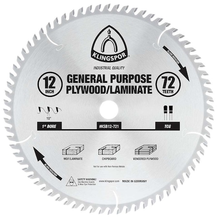 Klingspor 12" 72-tooth General Purpose Plywood/Laminate Saw Blade KSB12-721