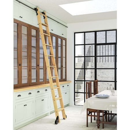 Quiet Glide 9.92 ft. White Oak Sunburst Wheel Black Rolling Hook Removable Ladder, 12 ft. Rail QG.510-10WO-12-H.08
