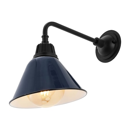 Jonathan Y Croydon 9.7 in. 1-Light Farmhouse Industrial Iron LED Gooseneck Arm Outdoor Sconce, Navy JYL7612C