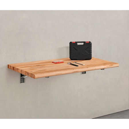 Global Industrial Folding Wall Mount Workbench, 48 x 24", 1-3/4" Maple Butcher Block Top 293667