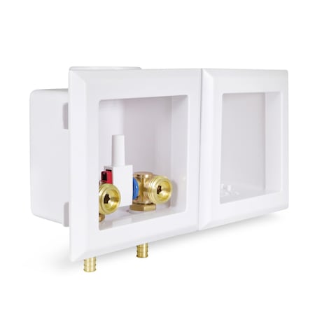 Everflow Double Washing Machine Oulet Box, W/ 1/2'' PEX Barb Valves, White ABS SB120-P