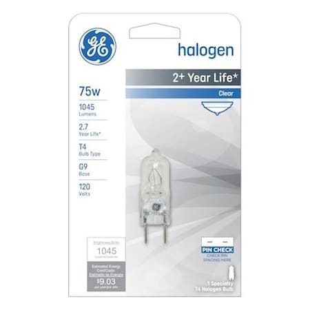 Ge Edison Series Halogen Bulb, 75 W, G9 Lamp Base, T4 Lamp, White Light 16759