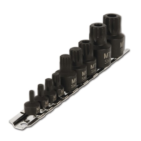 Performance Tool 9 pc. Impact Triple Square Bit Sockets, Stubby Design, CrMo, Rail W38965