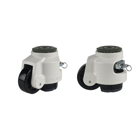 Foot Master Leveling Caster, Rachet, 75 mm Nylon Wheel, M16x2.0P Stem, Swivel, 750 kg Cap, NBR Foot Pad, Ivory GDR-100-S-NYN