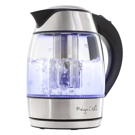 Megachef 1.8Lt. Glass Body and Stainless Steel Electric Tea Kettle with Tea Infuser MG-LT1751