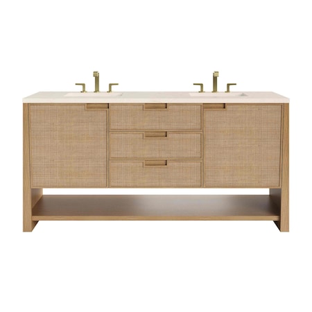 James Martin Vanities Solene 72 in. Double Vanity, Seaside Oak, w/ 3 CM Eternal Marfil Quartz Top D225-V72-SSO-3EMR