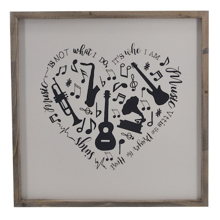 Homeroots 16" X 16" Black And White Heart Music Wood Square Framed Art 636040