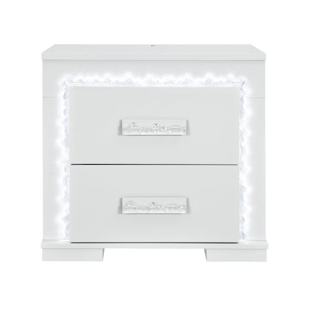 Global Furniture Usa Contemporary Naomi Silver Marble Nightstand With Led NAOMI-SILVER MARBLE-NS W/ LED