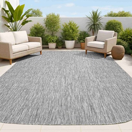 Jonathan Y Miles Modern Minimalist Radius Corner Solid Gray 9 ft. x 12 ft. Indoor/Outdoor Shaped Area Rug SHP100C-9