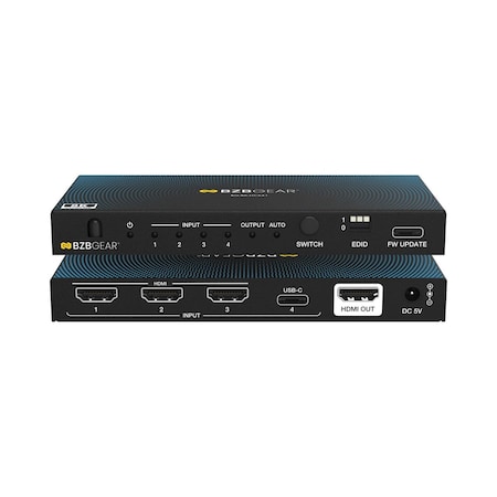 Bzbgear 4x1 8K UHD HDMI/USB-C 2.1 Switcher (8K60/4K120Hz 4:4:4 VRR/ALLM/QMS/QFT/SBTM Support) BG-8K-HCS41