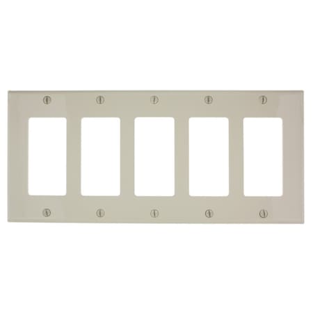 Leviton Decora Wallplate, Standard Size, Gang 5, Light Almond 80423-NT
