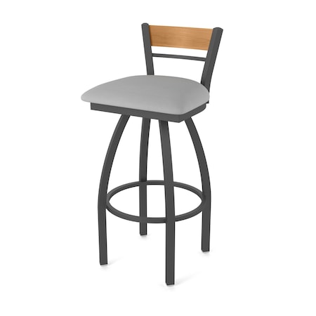 Holland Bar Stool Co Revelle 30in Swivel Bar Stool with Pewter Finish, Medium Back and Canter Folkstone Grey Seat 881