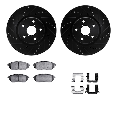 Dynamic Friction Co DFC Rotors-Drilled & Slotted-Black w/ 5000 Advanced Brake Pads Incl Hdw 8512-13044