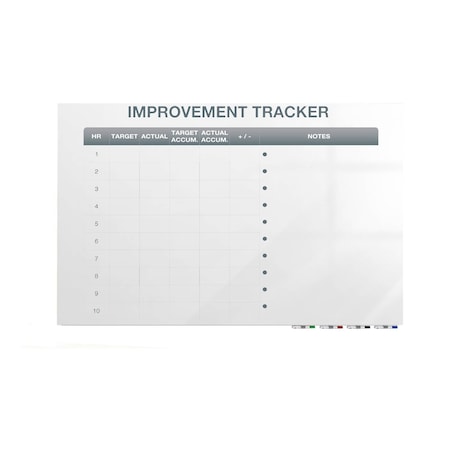 Ghent Manufacturing Aria Low Profile Glassboard, Improvement Tracker 2, Non-Magnetic, 3'H x 4'W GRPARIASN03V-34