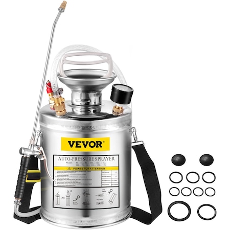 Vevor Stainless Steel Sprayer 1.5 Gallon Hand-Pump Sprayer, with 16" Wand& Handle& 3.3FT Reinforced Hose SWZ8-6