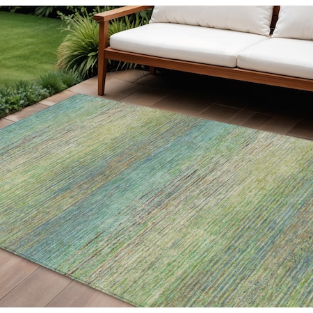 Homeroots 10' X 14' Artichoke Green Striped Washable Indoor Outdoor Area Rug 608454