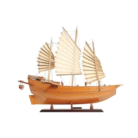 Homeroots 25" Wood Brown Solid Wood Hand Painted Model Boat Tabletop Sculpture 401202