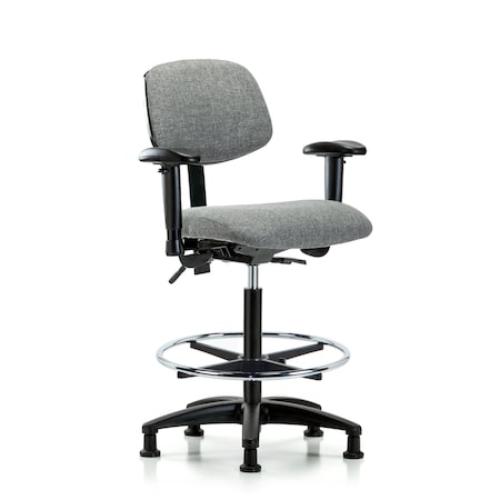 Blue Ridge Ergonomics Chair, Fabric, Hi Bench, AA CF Glides, Gry, 6-Way Adjustable, 26" to 35-1/2" Height, Grey BR-FHBCH-RG-T0-A1-CF-RG-F44