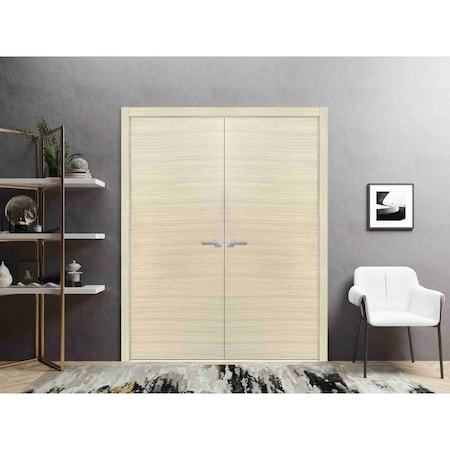 Sartodoors Planum Solid French Double Doors, Planum 0010 Natural Veneer, Wood Solid Panel Frame Trims, Closet PLANUM0010DD-SHP-36