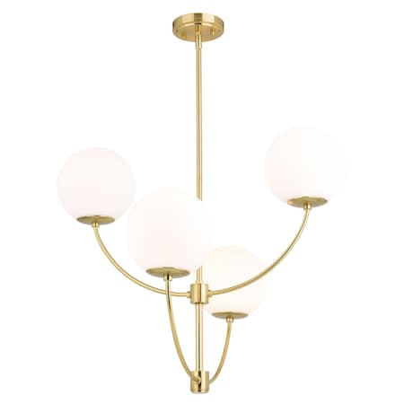 Vaxcel Avers 4 Light LED Compatible Gold Brass Mid-Century Modern Chandelier White Globe Glass H0295