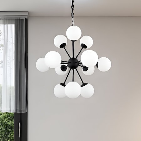 Homeroots Black Sputnik Multi Light Frosted Metal and Glass Dimmable Chandelier With White Shades 611366