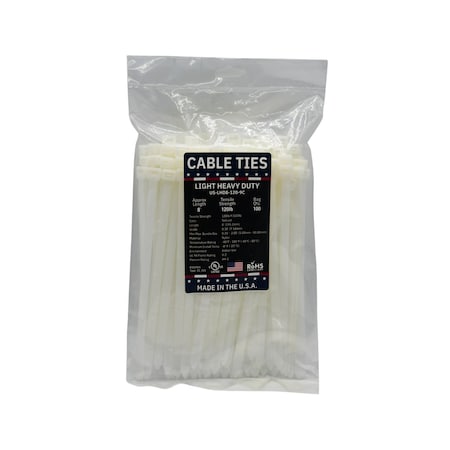 Cable Ties Unlimited Cable Tie, 8 in L, 120 lb Strength, 2 in Max Bundle Dia, Nylon 6/6, Natural 100PK US-LHD8-120-9C