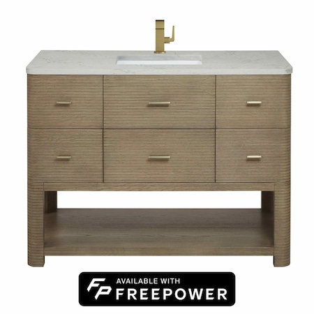 James Martin Vanities Lucian 48 in. Single Vanity, Pebble Oak w/ 3 CM Victorian Silver Silestone Top D704-V48-PBO-FVSL