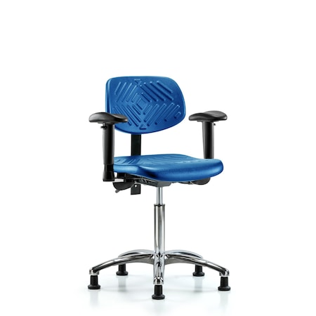 Blue Ridge Ergonomics Poly Chair Chrome, Med Bench, Tilt, Arms, Glides, Blue BR-PMBCH-CR-T1-A1-NF-RG-BLU