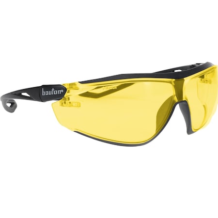 Bouton Optical Bio-Based Full Frame Safety Glasses, Black Frame, Amber Lens and Anti-Scratch/FogLess 3Sixty Coating 250-15-5529