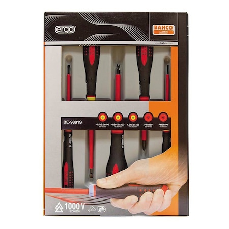 Bahco Insulated, Ergo, Screw Driver, Set, 5 pcs. #1, #2; 1/8", 5/32", 7/32" BAHBE9881S