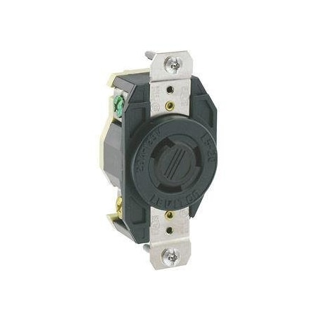 Leviton Flanged Locking Receptacle, L6-20R, 20 A, 250V AC, Single Phase, 2 Pole, Flush Mount, Black 2320-B