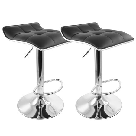 Elama 2 Piece Tufted Faux Leather Adjustable Bar Stool with Low Back in Black with Chrome Base ELM-509A-BLK