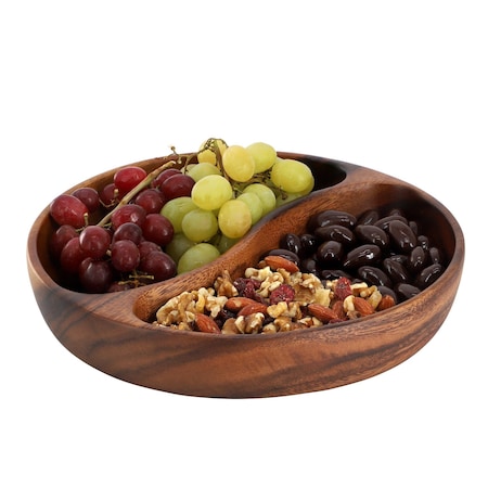 Megachef 10 Inch Acacia Wood Divided Serving Bowl in Dark Brown 750122180M