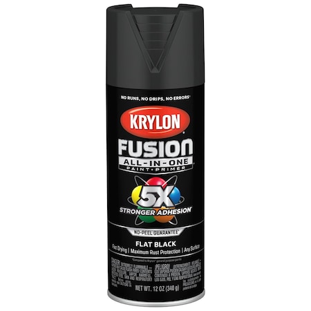 Krylon 12 Oz K02728007 Black Fusion All-In-One Paint & Primer Spray Paint, Flat K02788007
