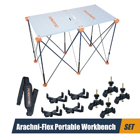 Powertec Arachni-Flex 24inx48in PVC Waterproof Foldable Tabletop w/ Dog Holes, 2x4ft Collapsible Workstand 72311